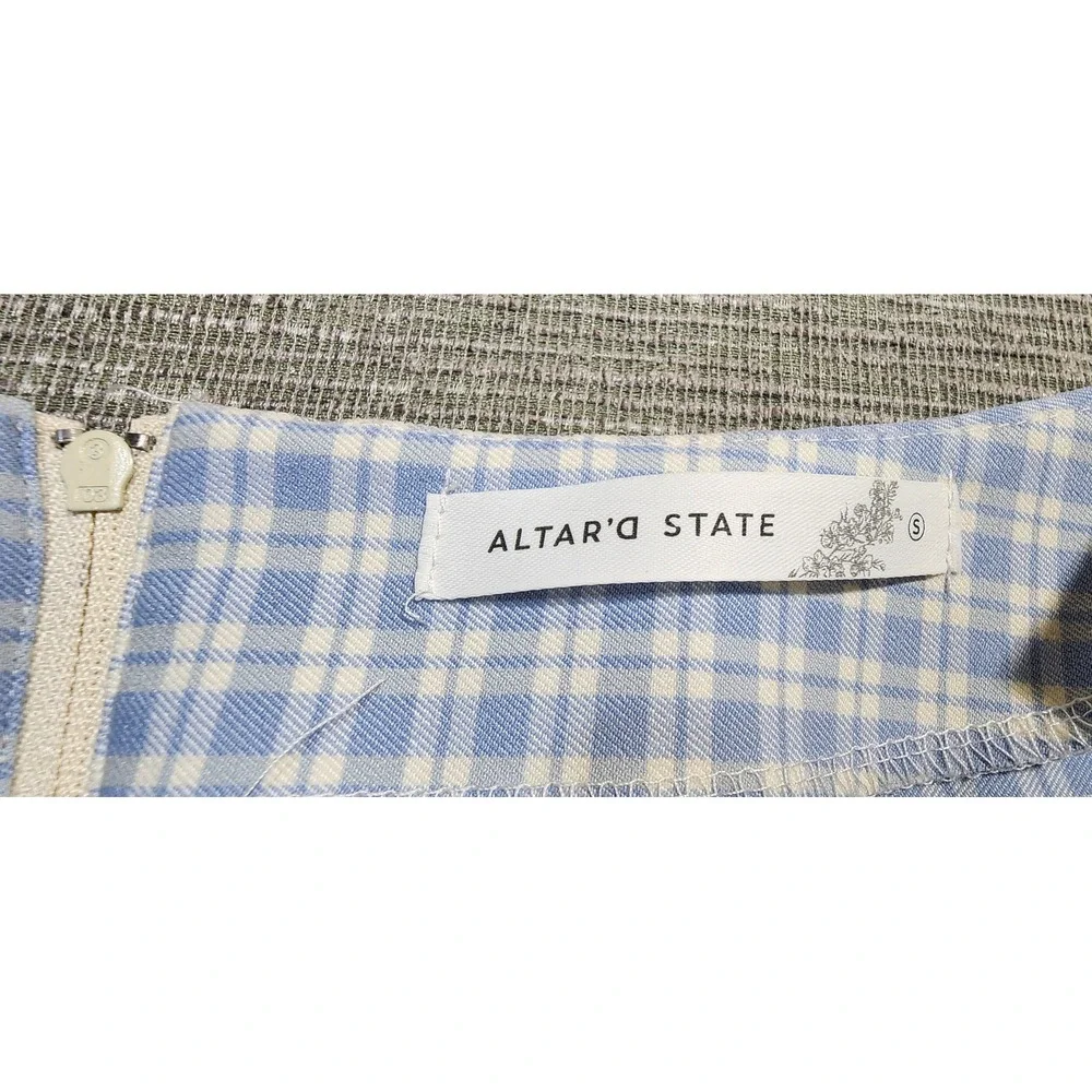 Altard State Blue‎ White Gingham Plaid Mini Skirt Side Slit Womens Small